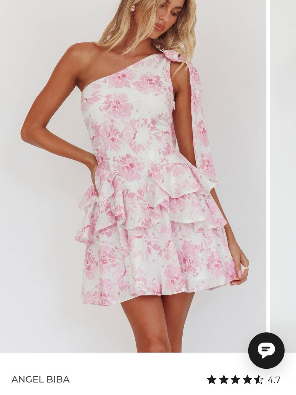 Angel Biba One-Shoulder Pink Floral Ruffle Mini